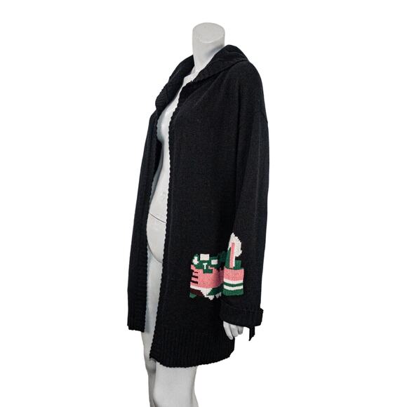 Skull Cashmere open front Hooded Cardigan in Black Embroidered Women's Medium - Picture 3 of 10
